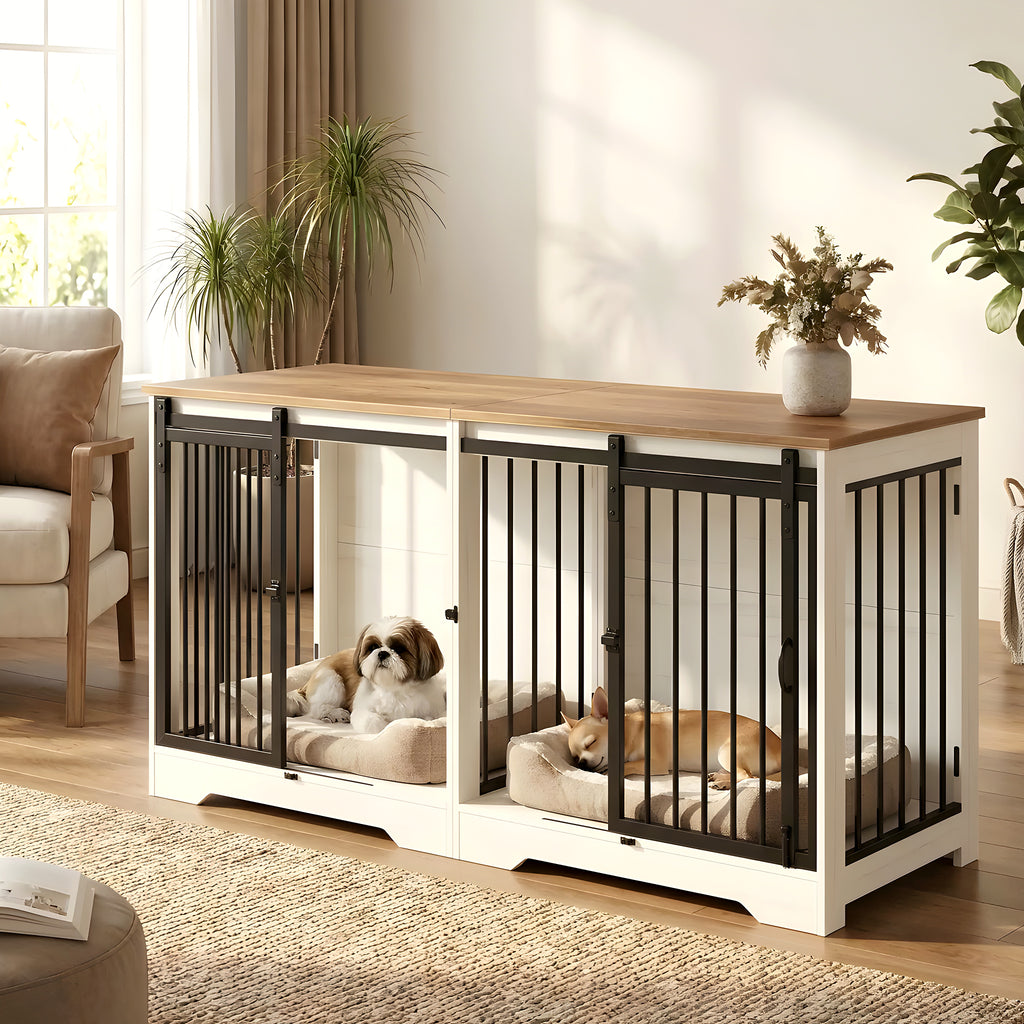 Meuble cage double en bois blanc et marron