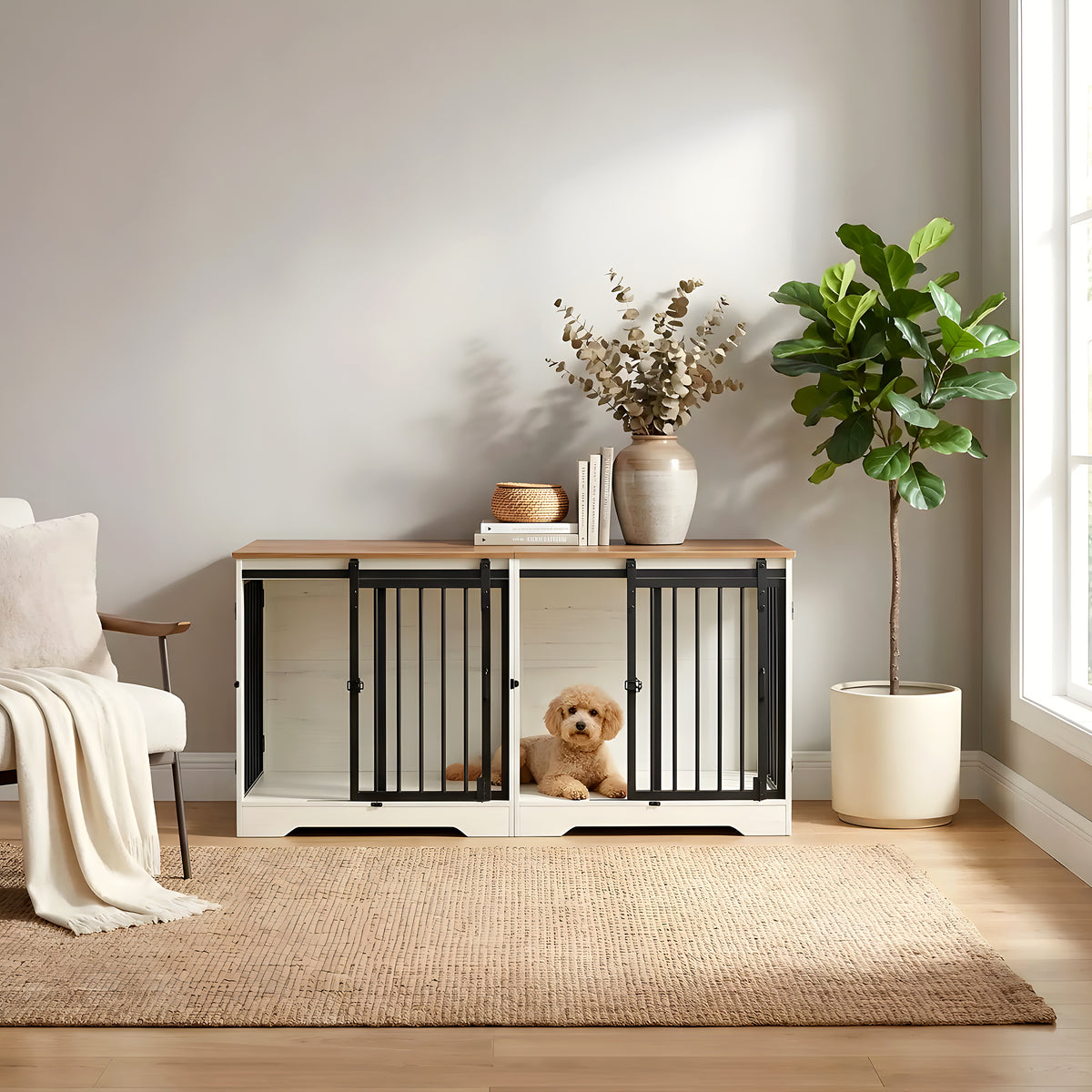 Meuble cage double en bois blanc et marron