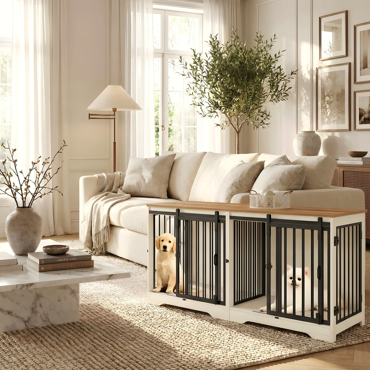 Meuble cage double en bois blanc et marron