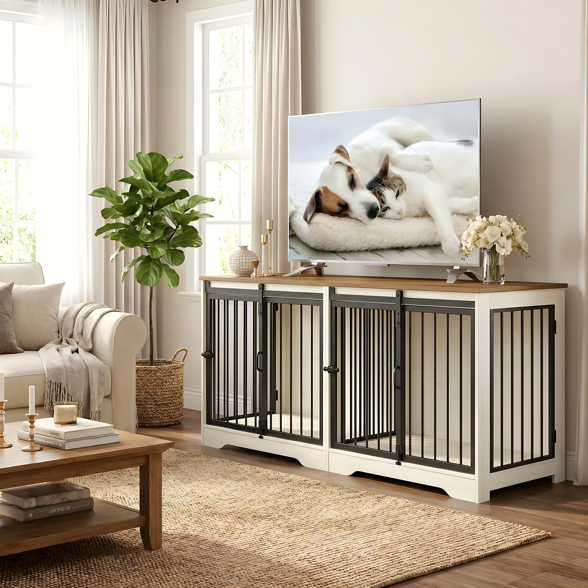 Meuble cage double en bois blanc et marron