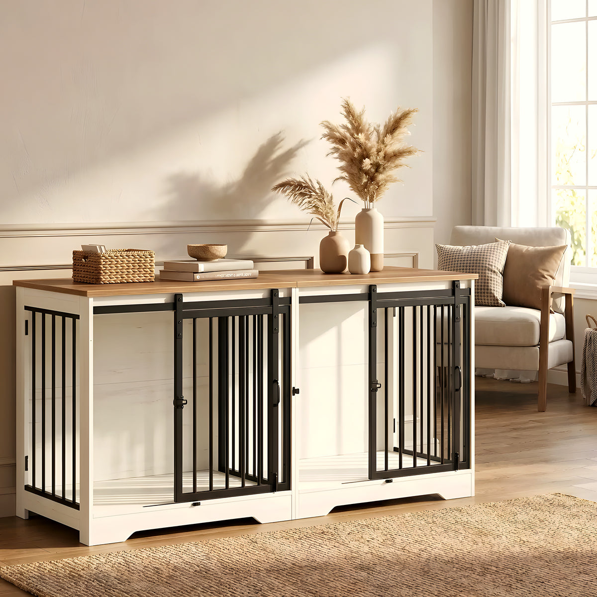 Meuble cage double en bois blanc et marron