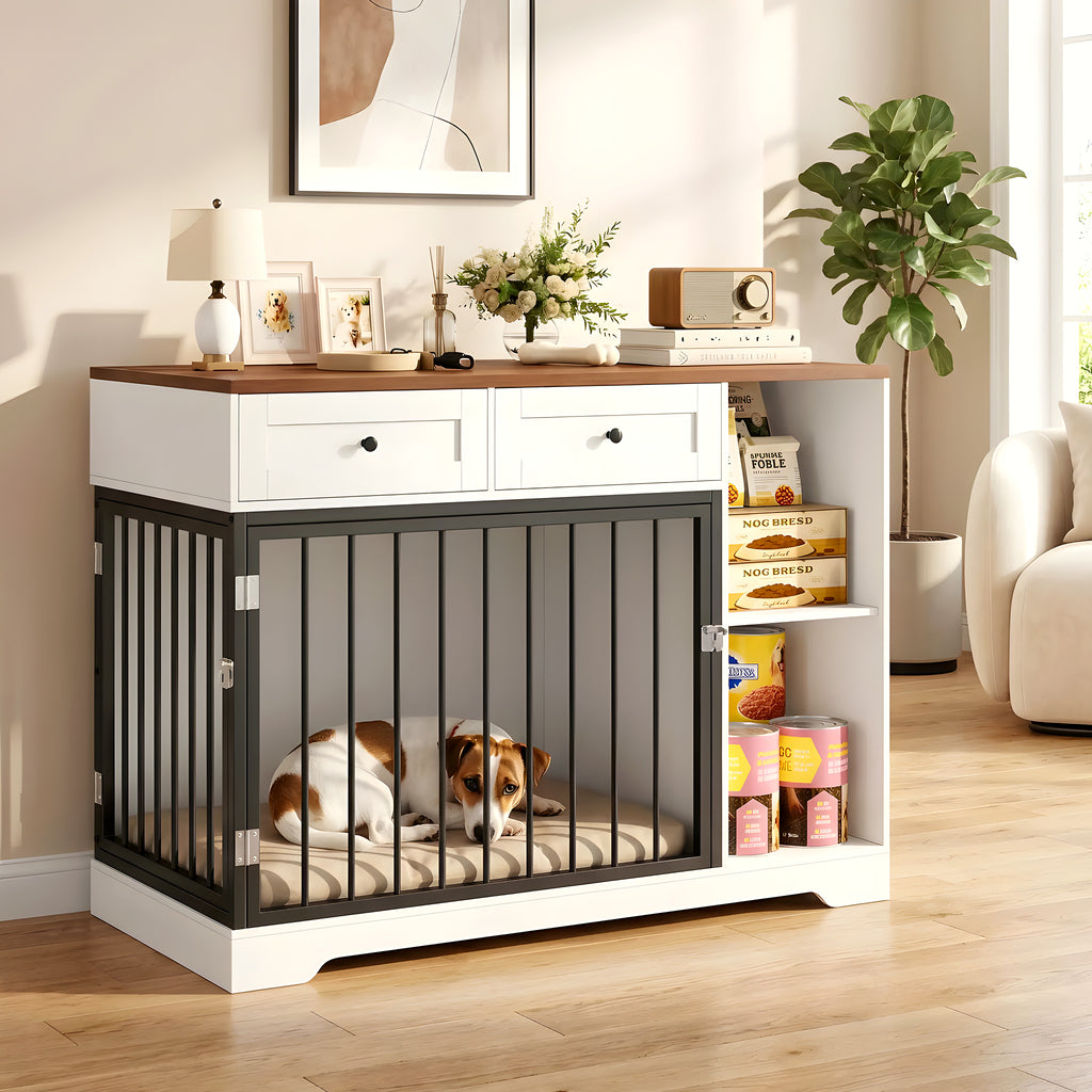 Meuble cage double pour chien avec rangements