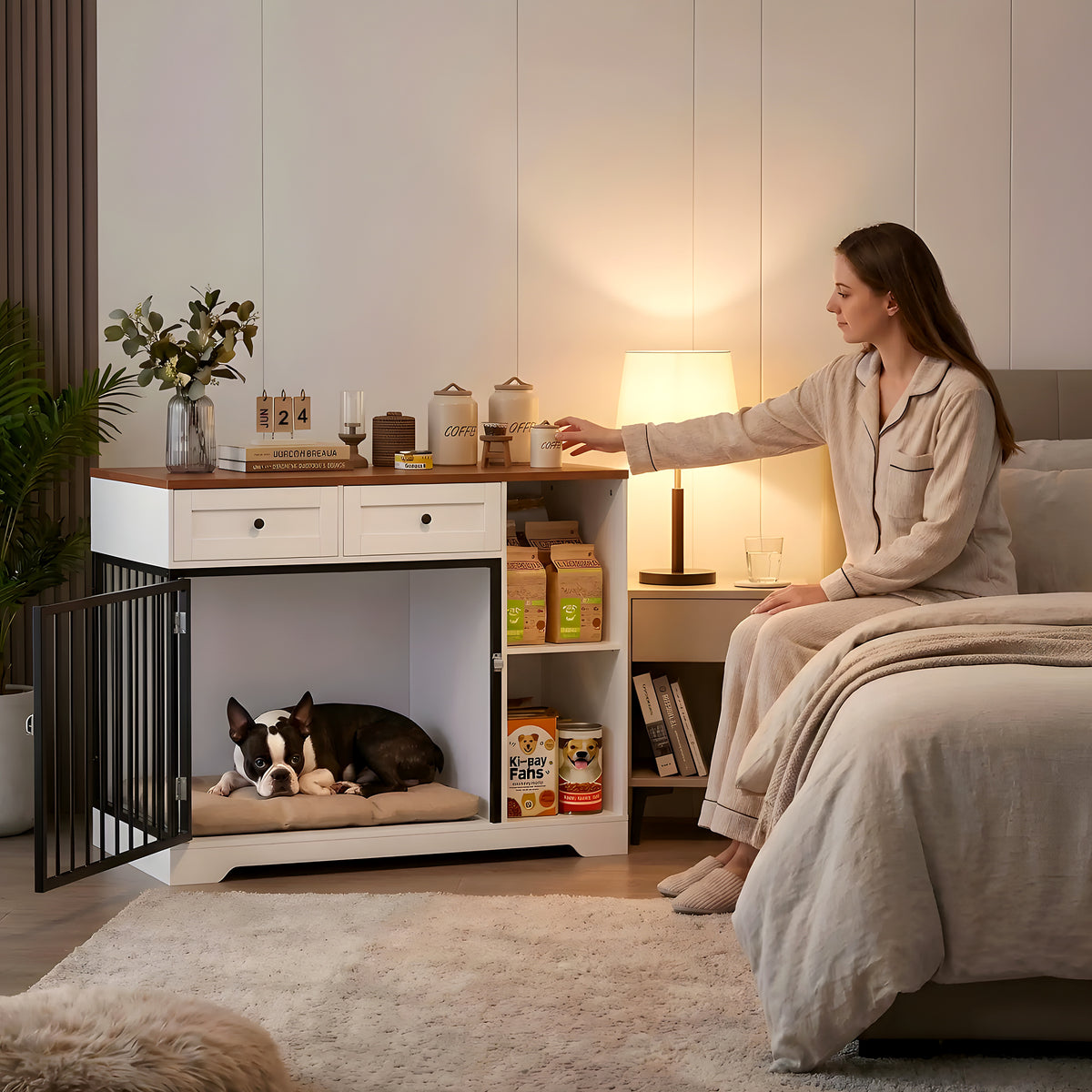Meuble cage double pour chien avec rangements