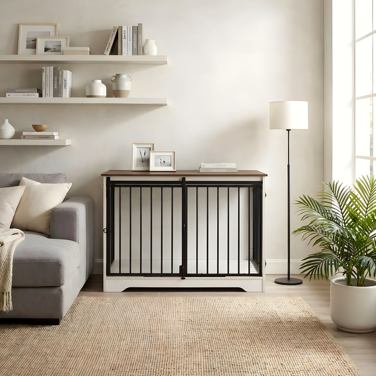 Meuble niche blanc avec porte coulissante et verrou
