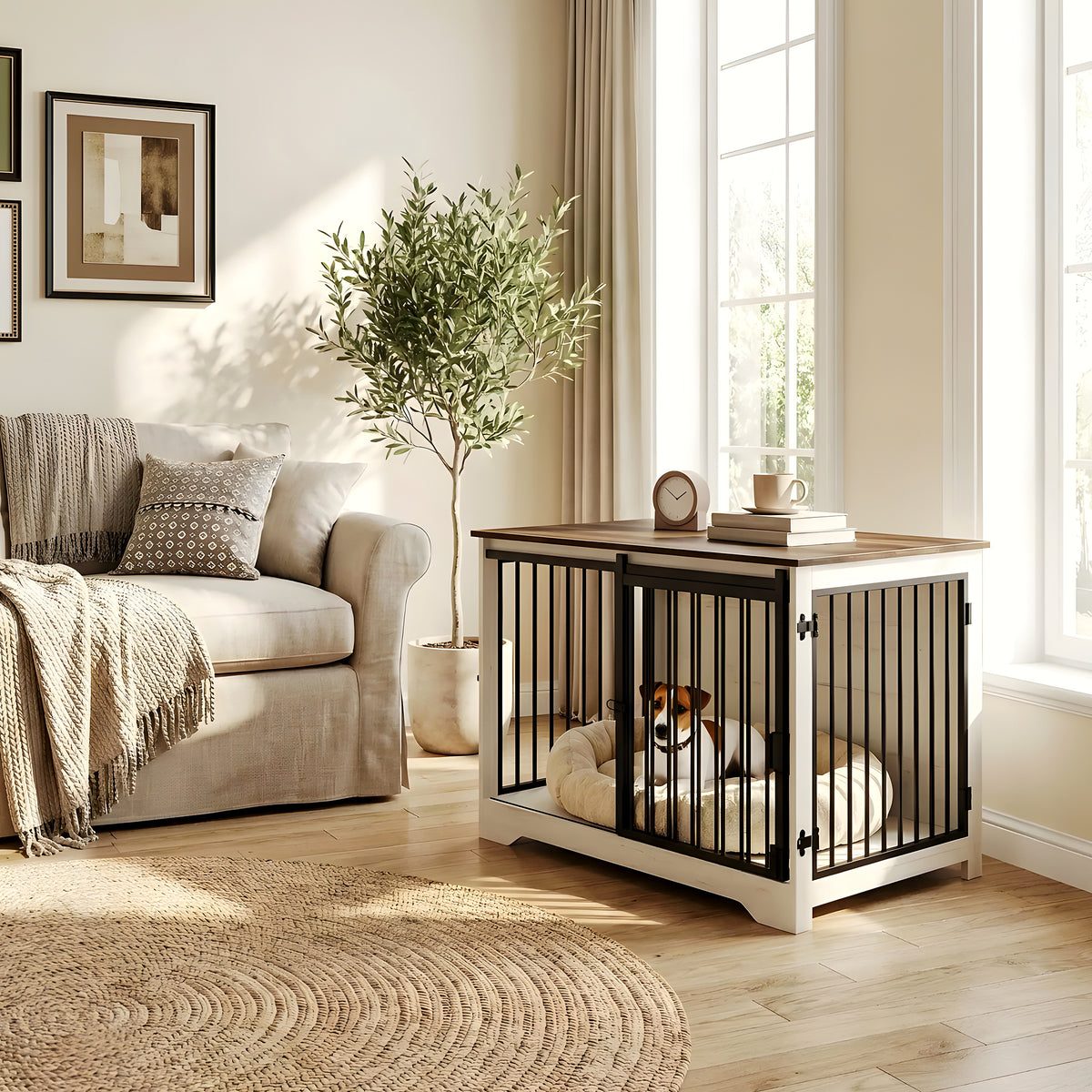 Meuble niche blanc avec porte coulissante et verrou