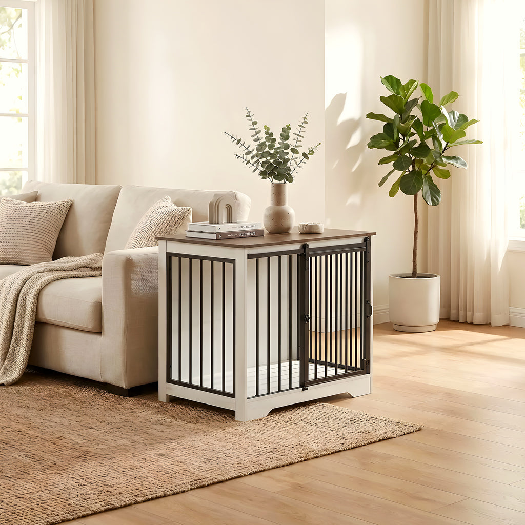 Meuble niche blanc avec porte coulissante et verrou