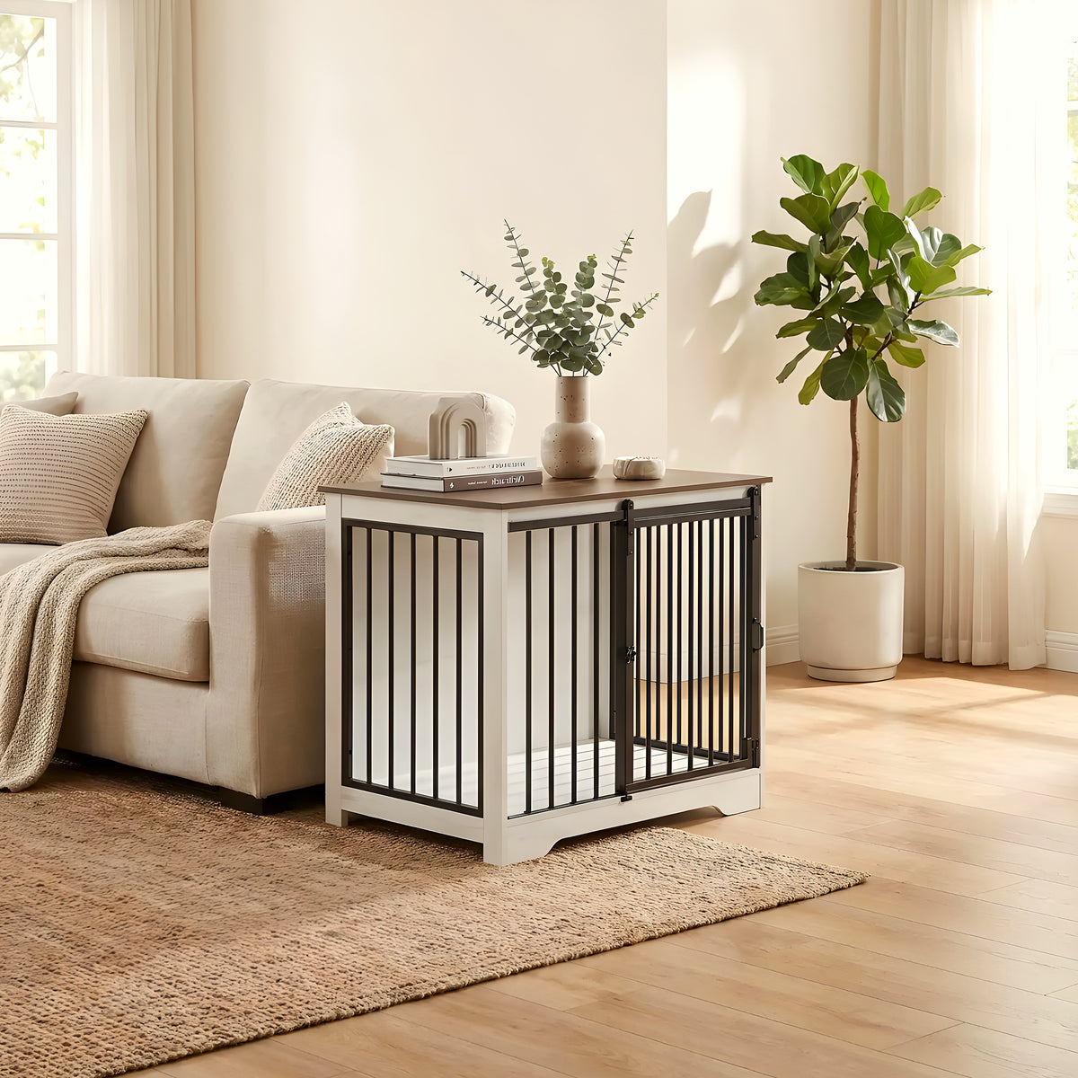Meuble niche blanc avec porte coulissante et verrou