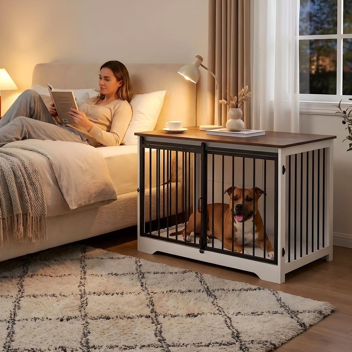 Meuble niche blanc avec porte coulissante et verrou
