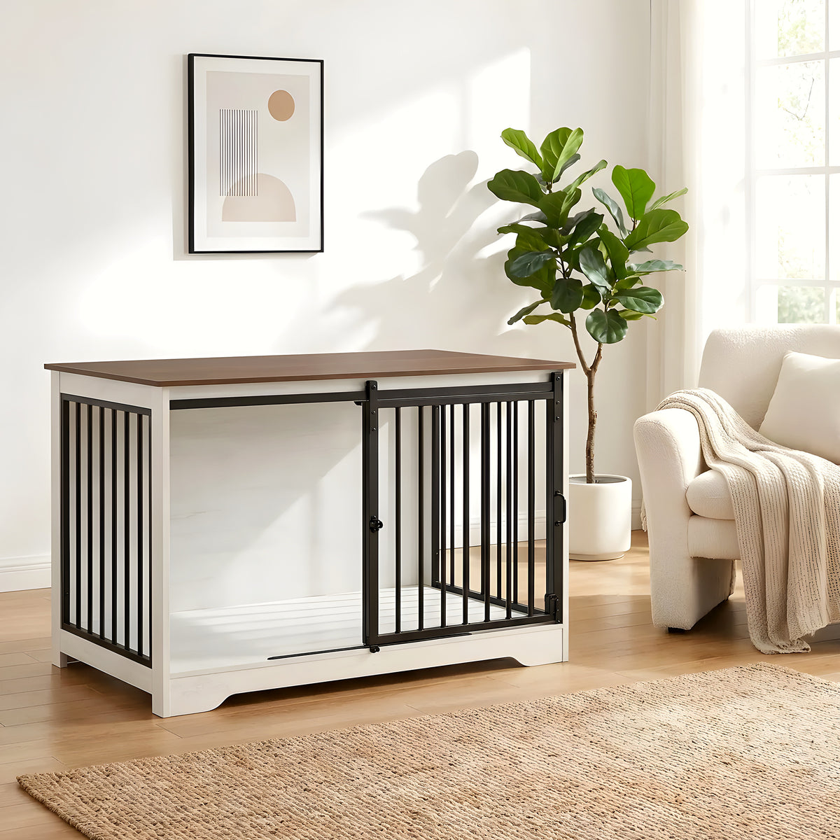 Meuble niche blanc avec porte coulissante et verrou