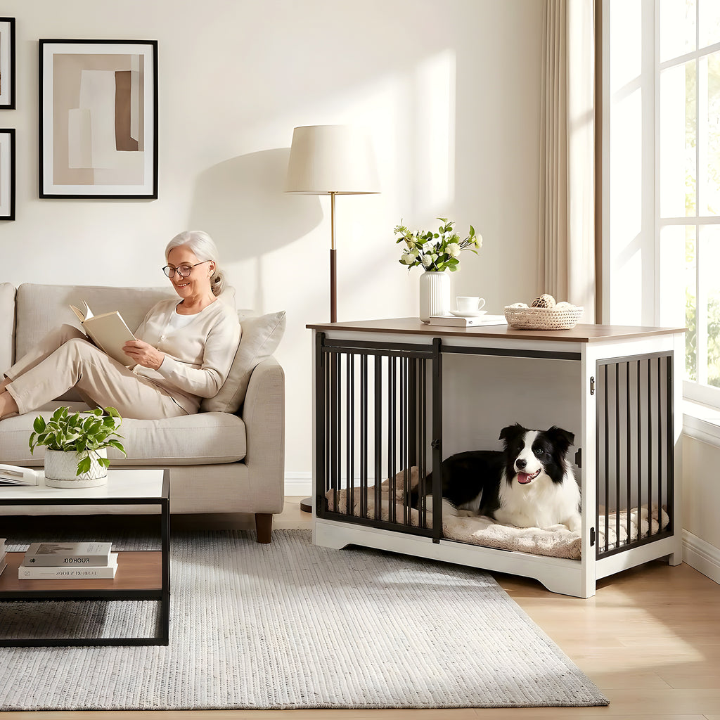 Meuble niche blanc avec porte coulissante et verrou