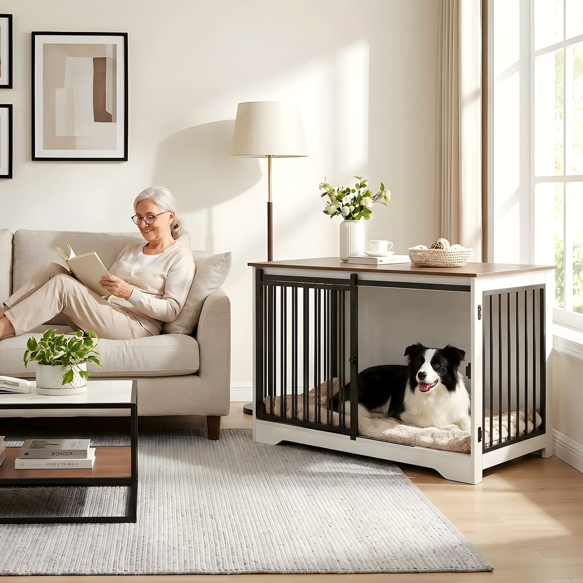 Meuble niche blanc avec porte coulissante et verrou