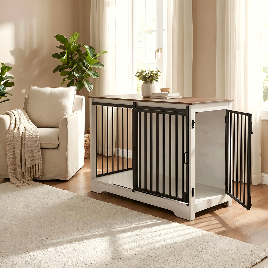 Meuble niche blanc avec porte coulissante et verrou