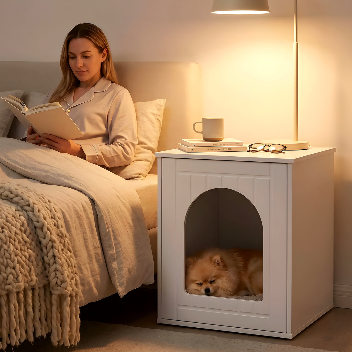 Meuble niche compact en bois blanc pour mini chien