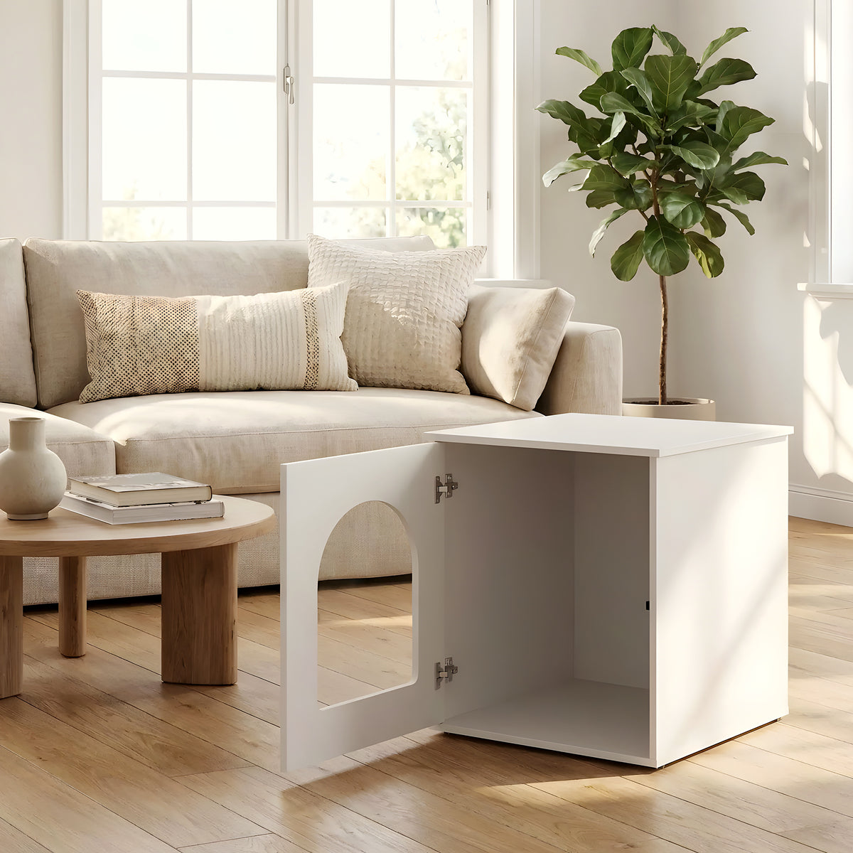 Meuble niche compact en bois blanc pour mini chien
