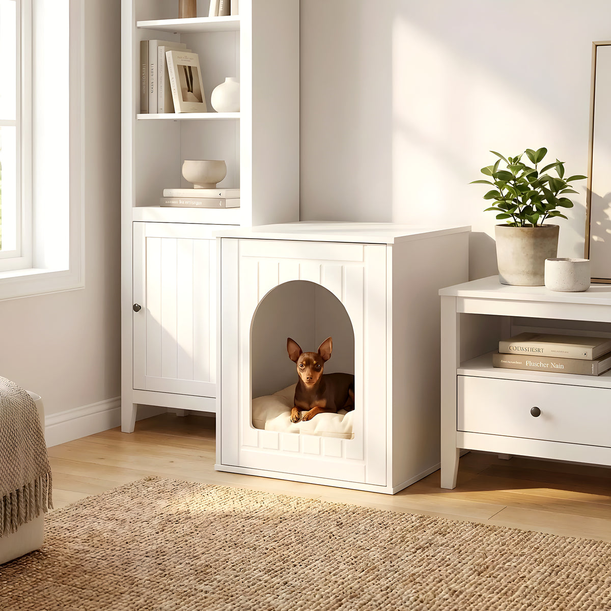 Meuble niche compact en bois blanc pour mini chien