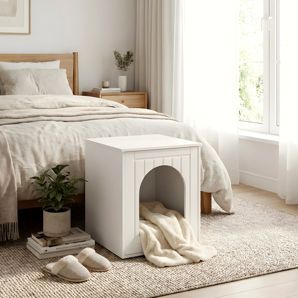 Meuble niche compact en bois blanc pour mini chien
