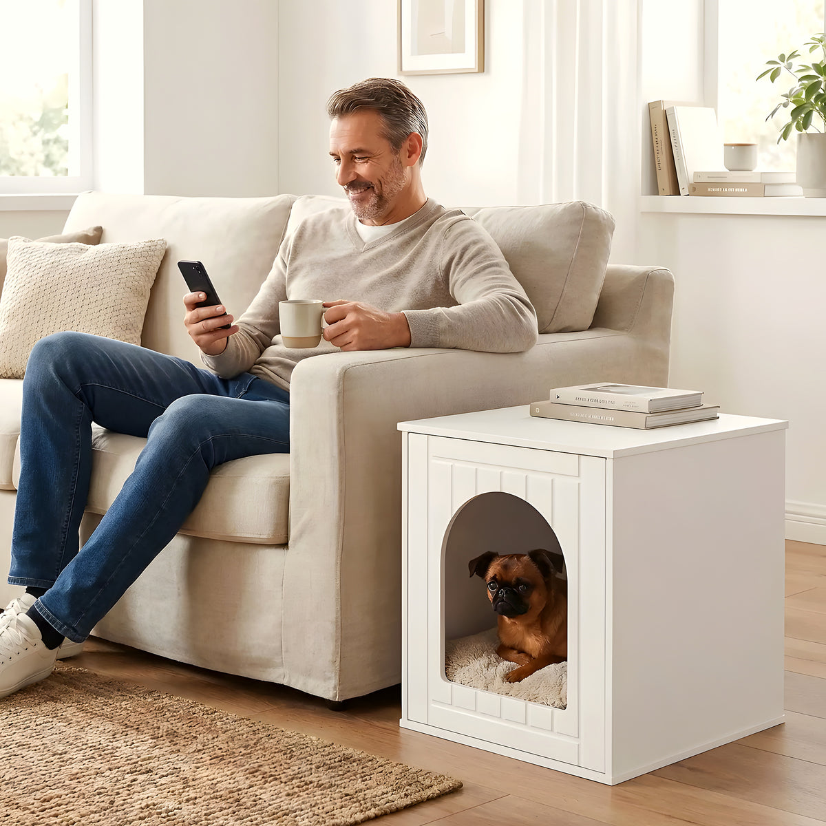 Meuble niche compact en bois blanc pour mini chien