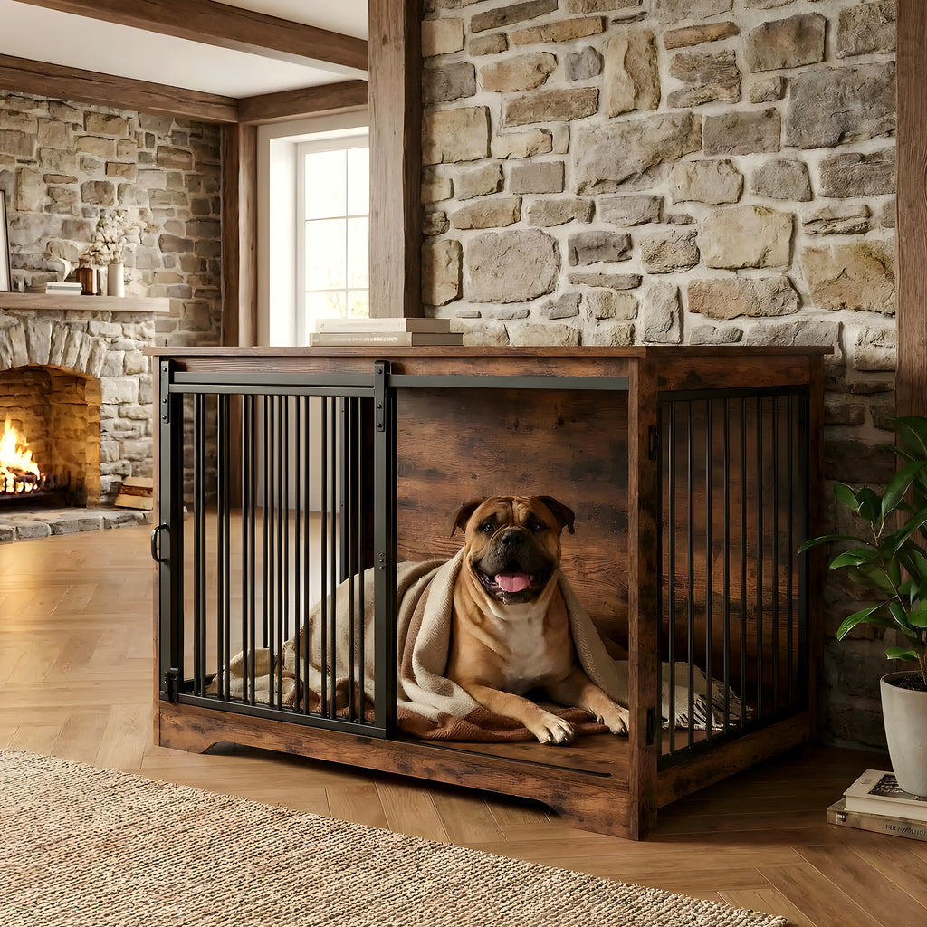 Meuble niche en bois marron et noir 2 portes