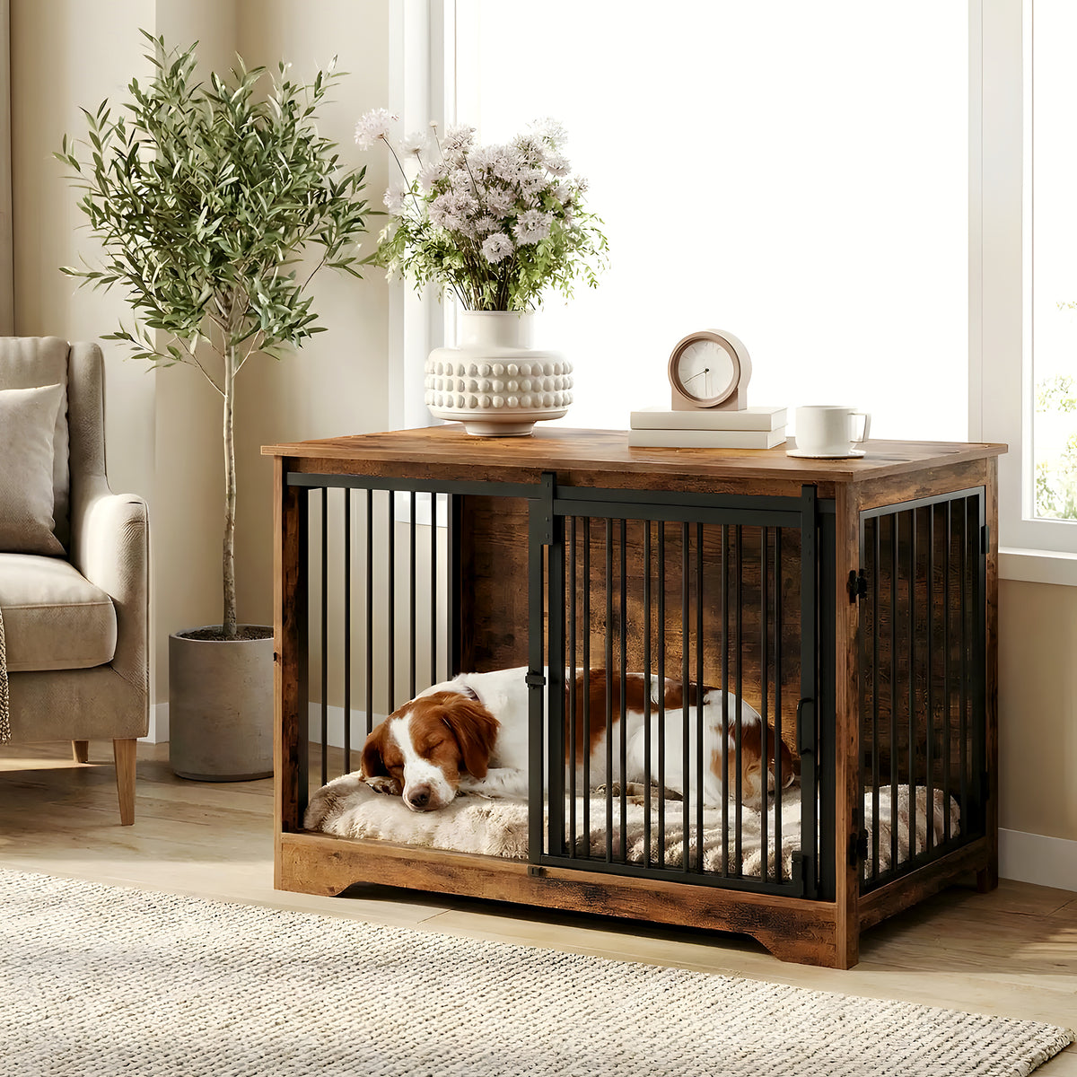 Meuble niche en bois marron et noir 2 portes