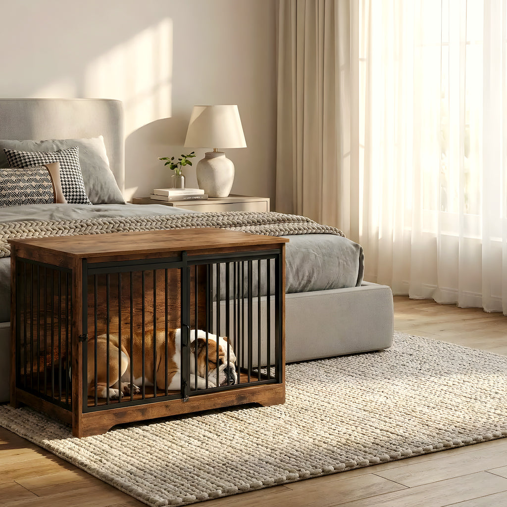 Meuble niche en bois marron et noir 2 portes