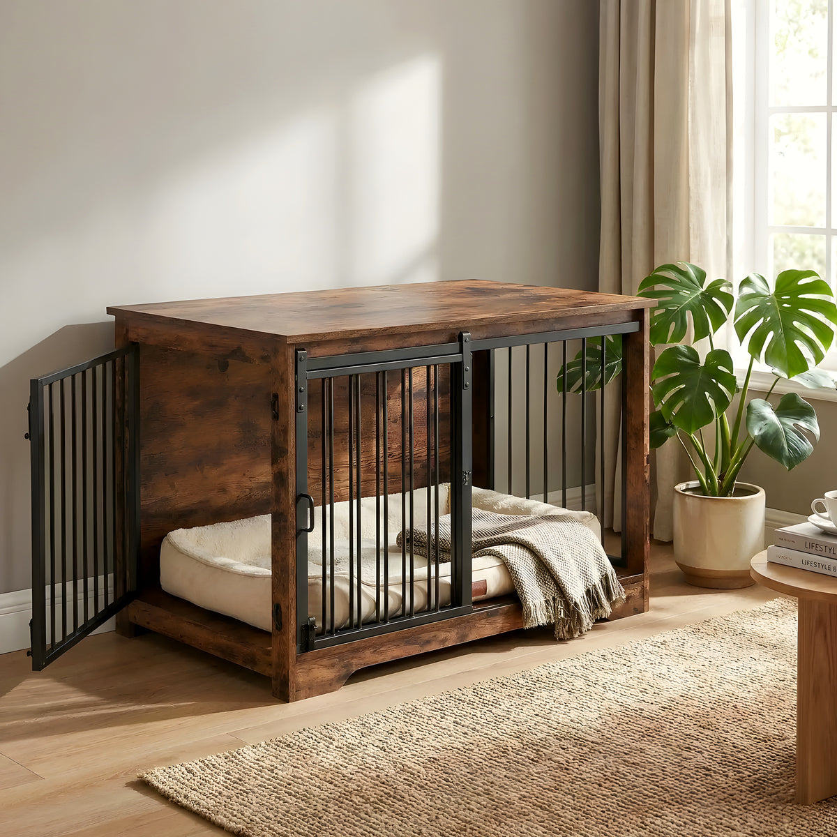 Meuble niche en bois marron et noir 2 portes
