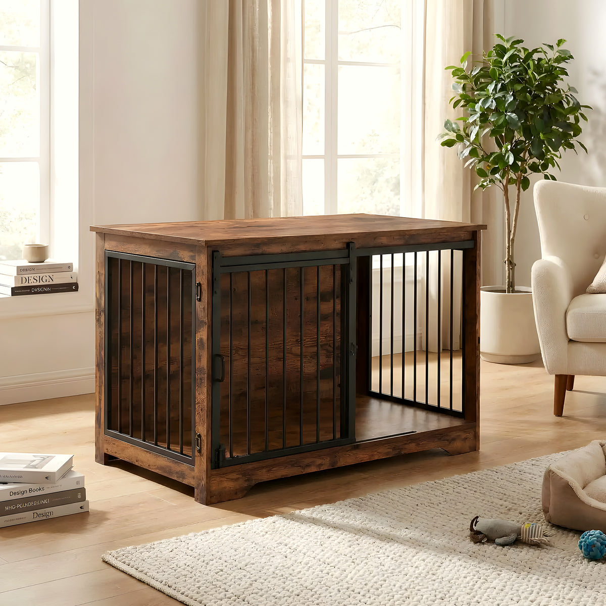 Meuble niche en bois marron et noir 2 portes