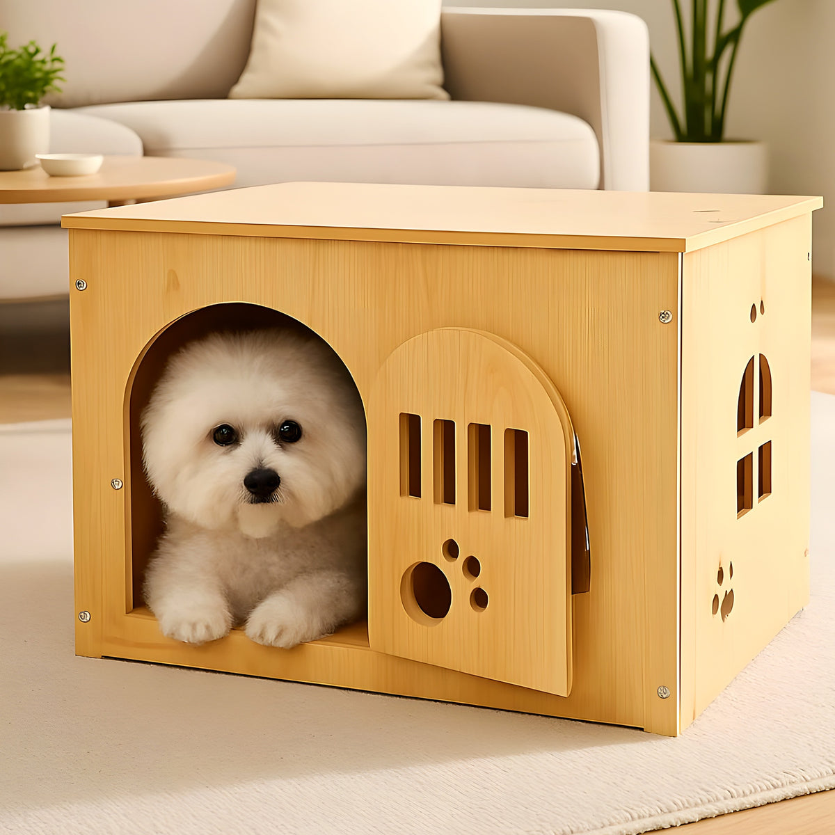 Meuble niche en bois naturel avec porte verrouillable