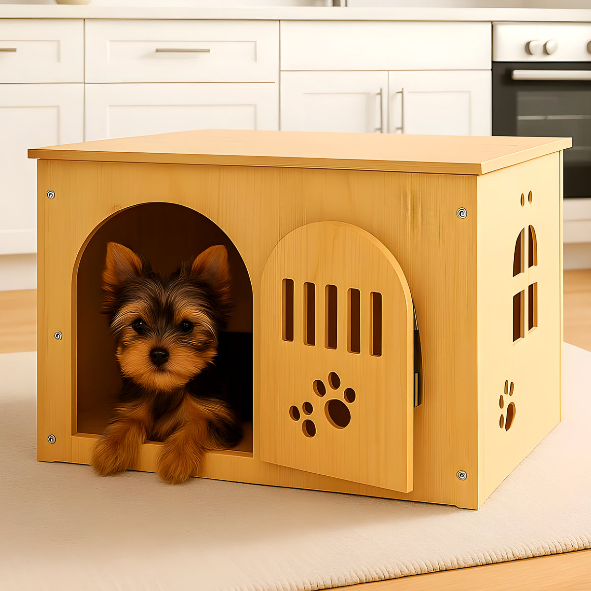 Meuble niche en bois naturel avec porte verrouillable