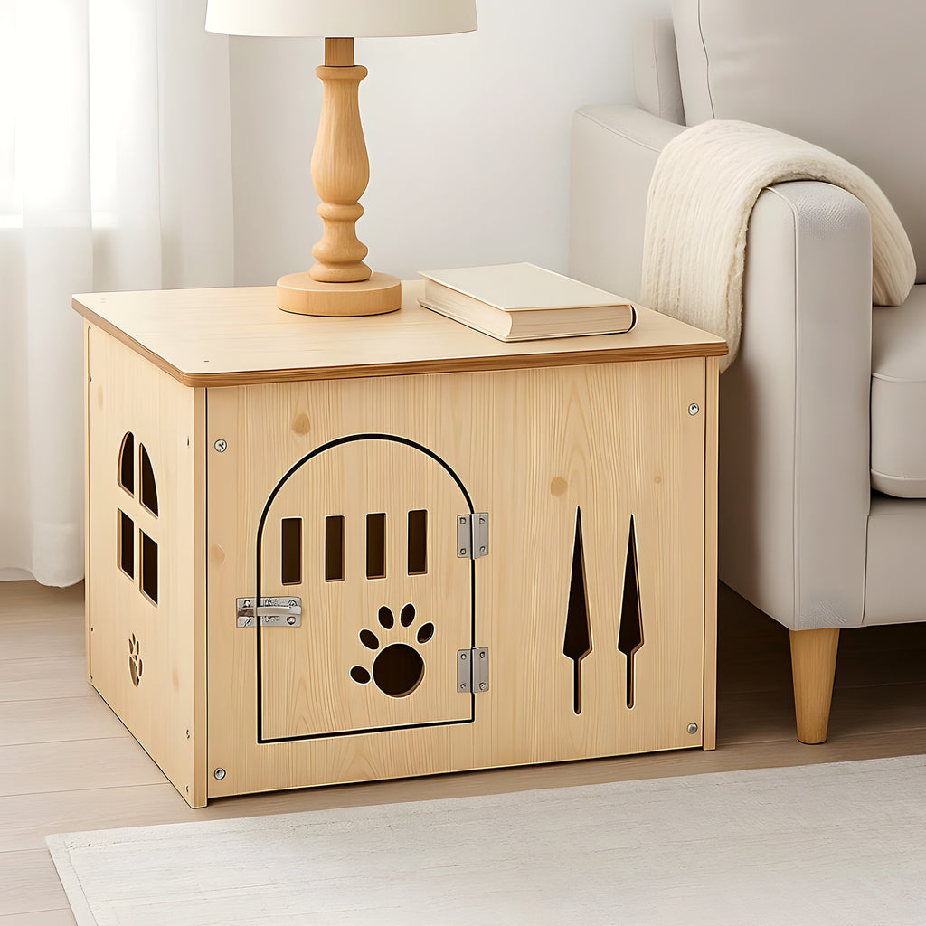 Meuble niche en bois naturel avec porte verrouillable