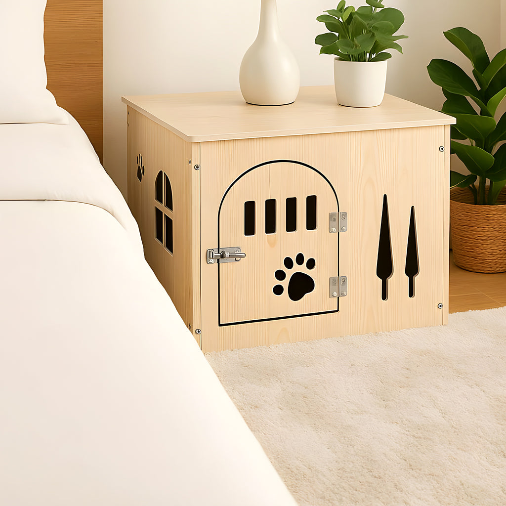 Meuble niche en bois naturel avec porte verrouillable