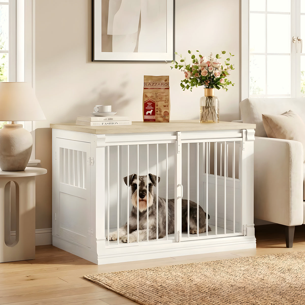 Meuble niche en chêne 3 portes pour chien jusqu'à 25 kg