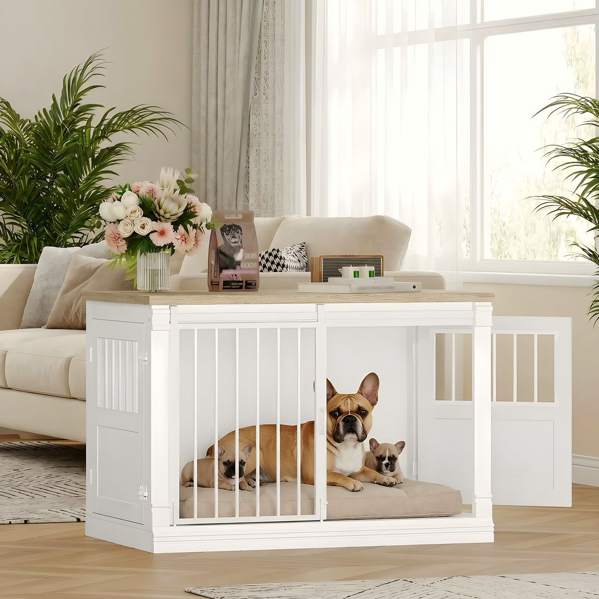 Meuble niche en chêne 3 portes pour chien jusqu'à 25 kg