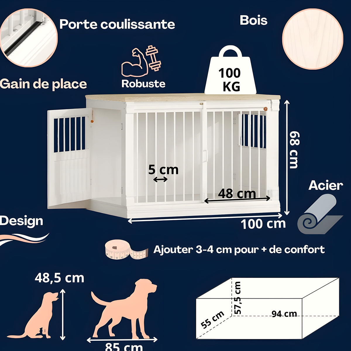Meuble niche en chêne 3 portes pour chien jusqu'à 25 kg
