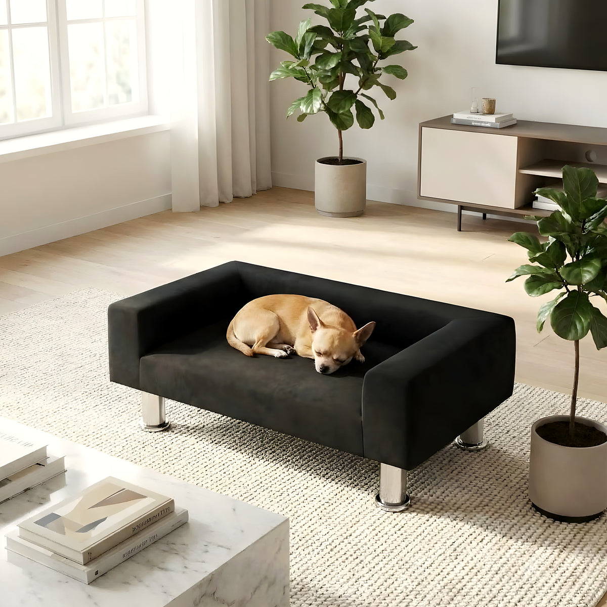 Mini canapé design noir en velours pour petit chien