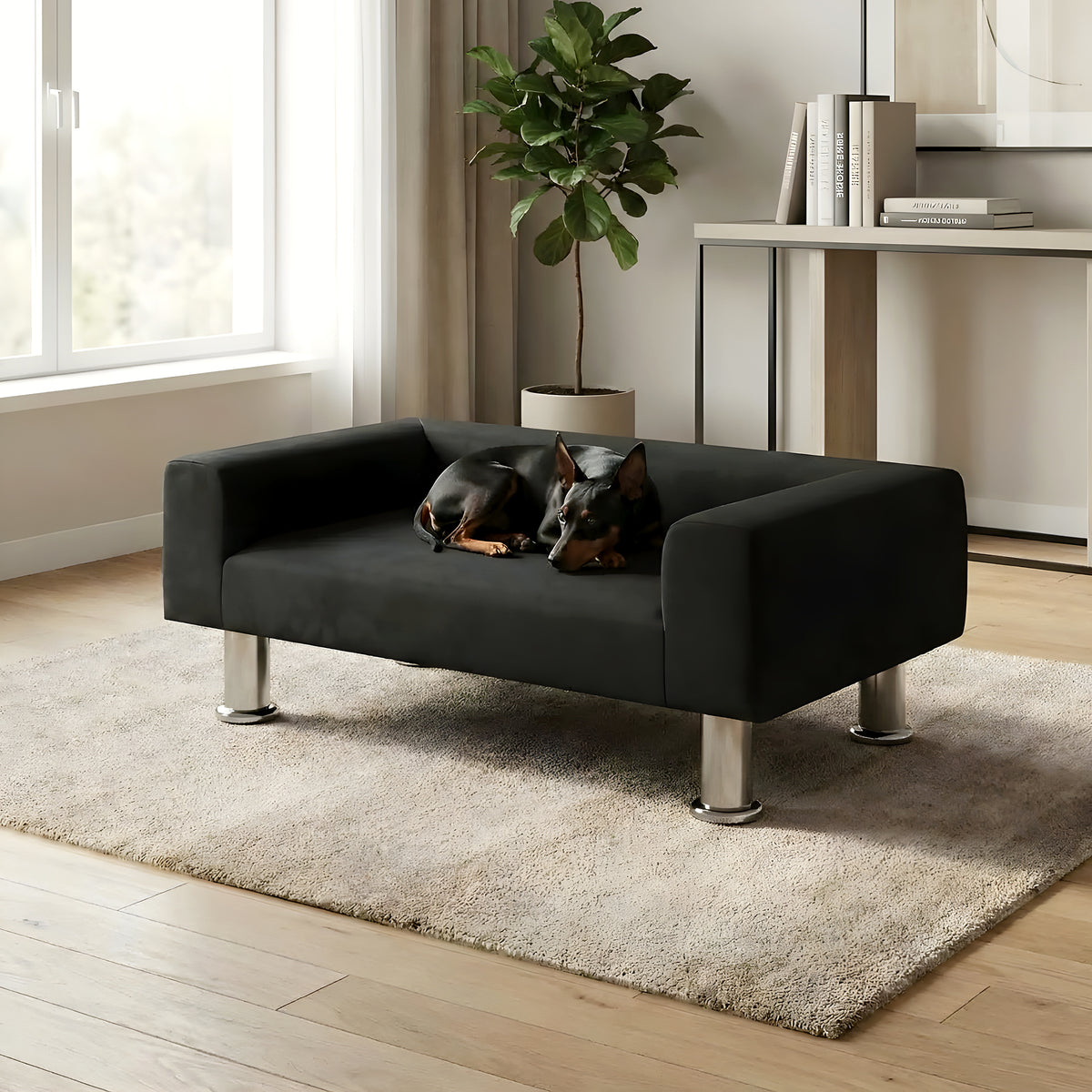 Mini canapé design noir en velours pour petit chien