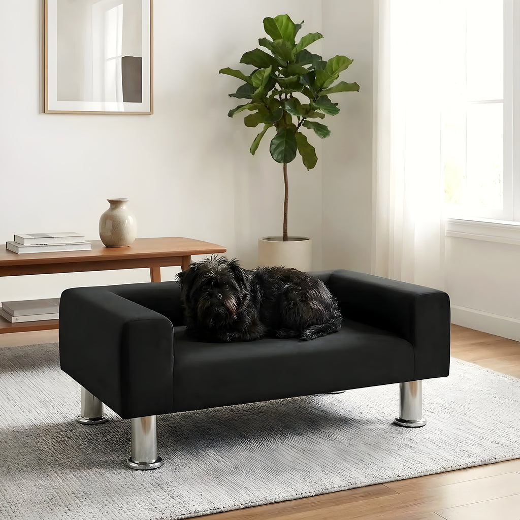 Mini canapé design noir en velours pour petit chien