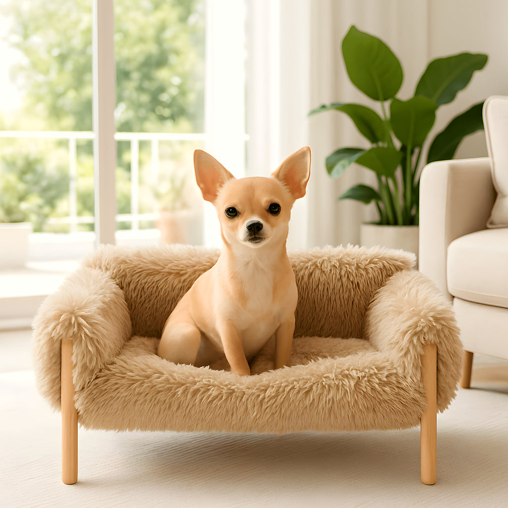 Mini canapé surélevé en fausse fourrure pour chien