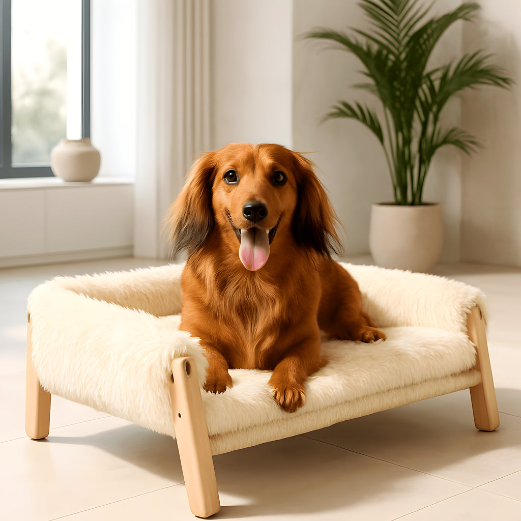 Mini canapé surélevé en fausse fourrure pour chien