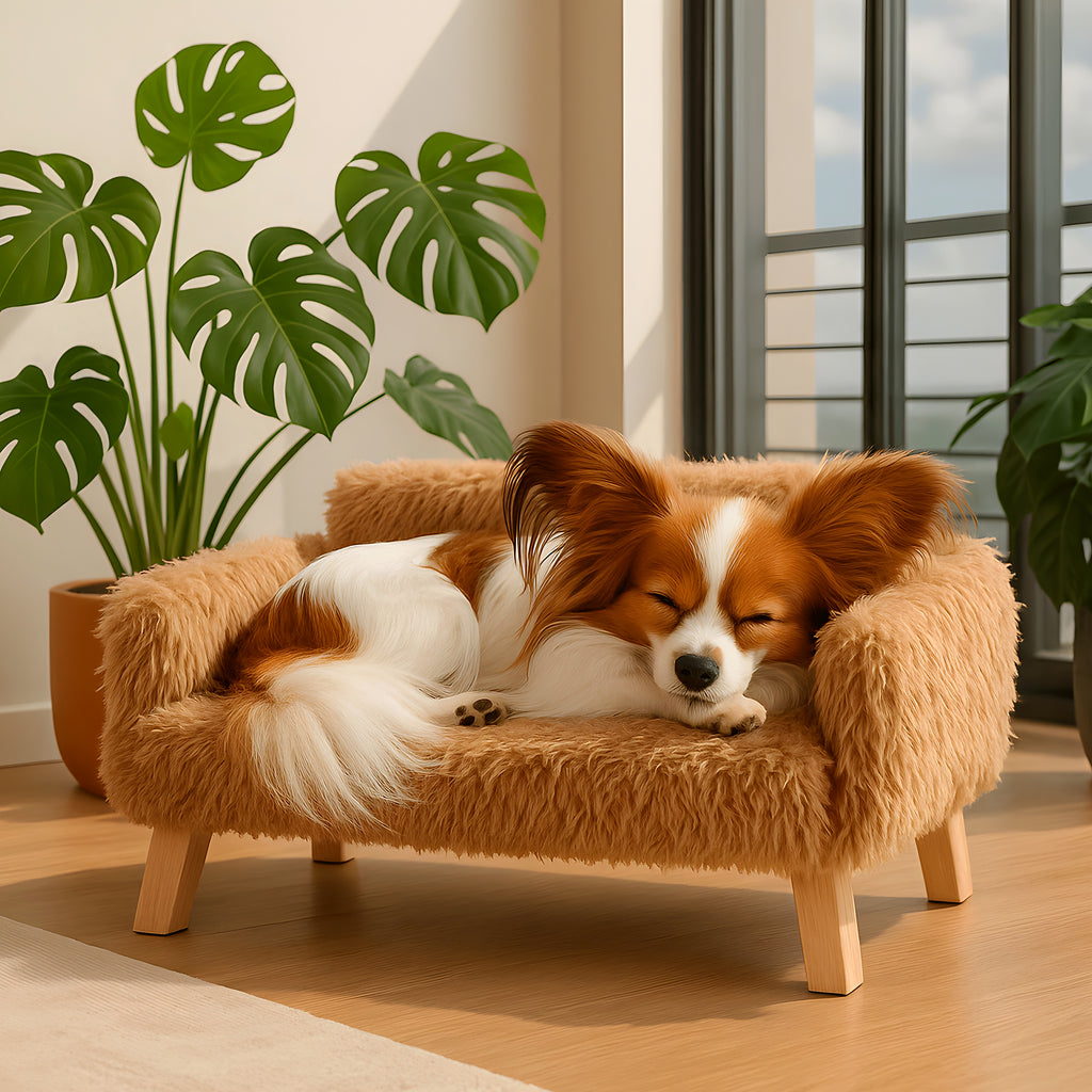 Mini canapé surélevé en fausse fourrure pour chien
