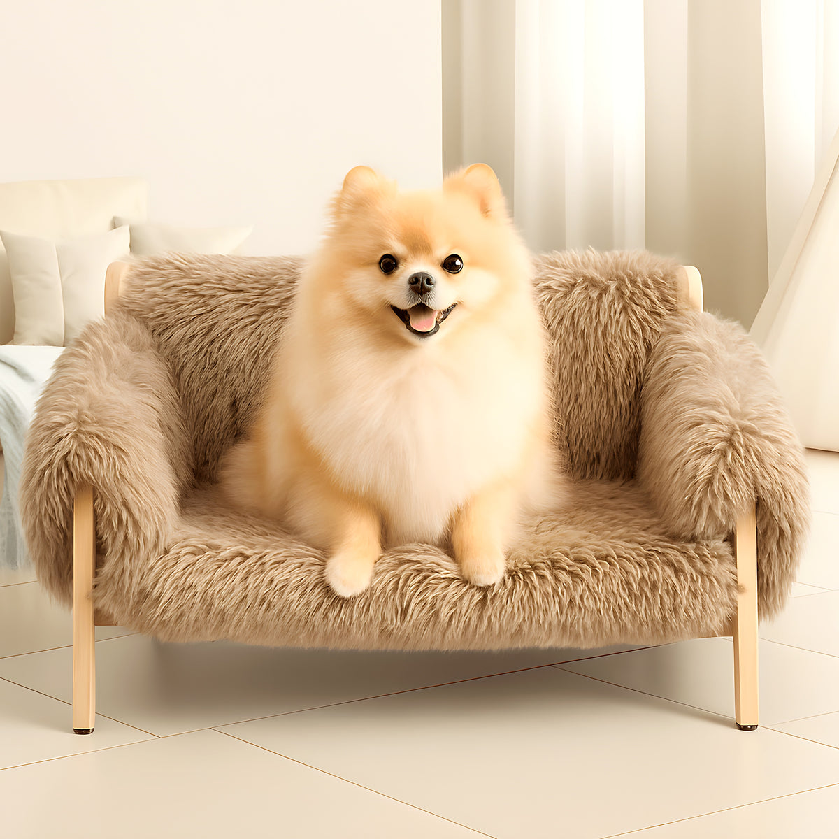 Mini canapé surélevé en fausse fourrure pour chien