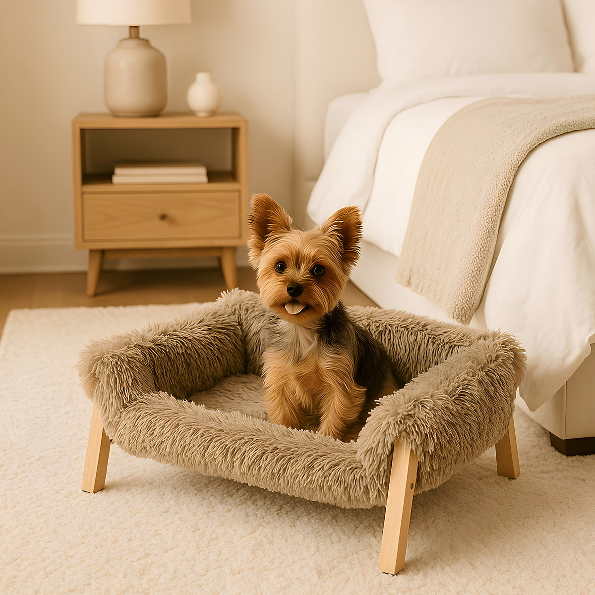 Mini canapé surélevé en fausse fourrure pour chien