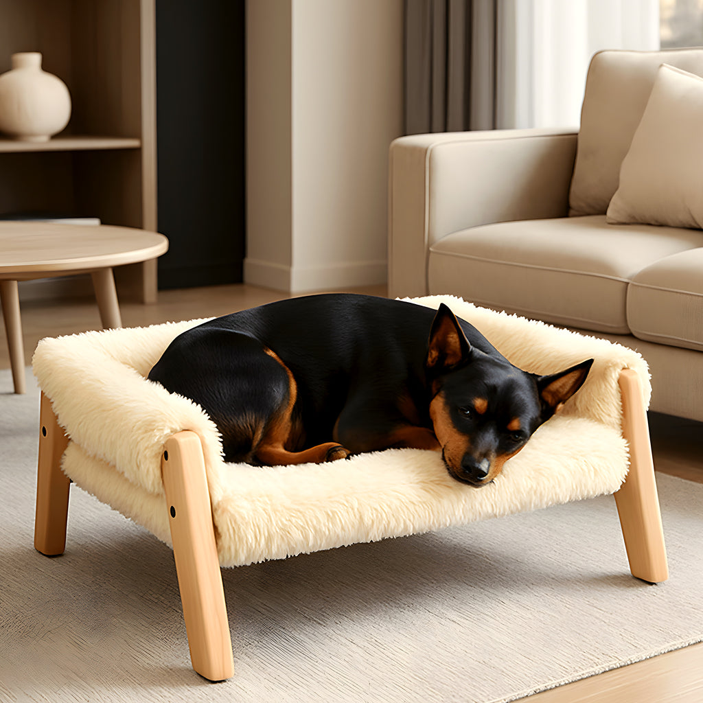 Mini canapé surélevé en fausse fourrure pour chien