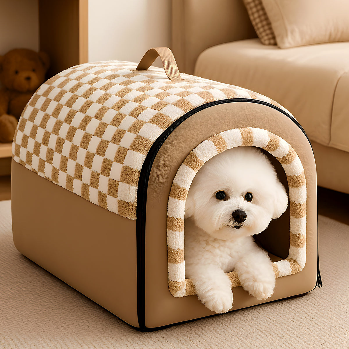 Niche 2-en-1 à mousse à mémoire de forme pour petit chien