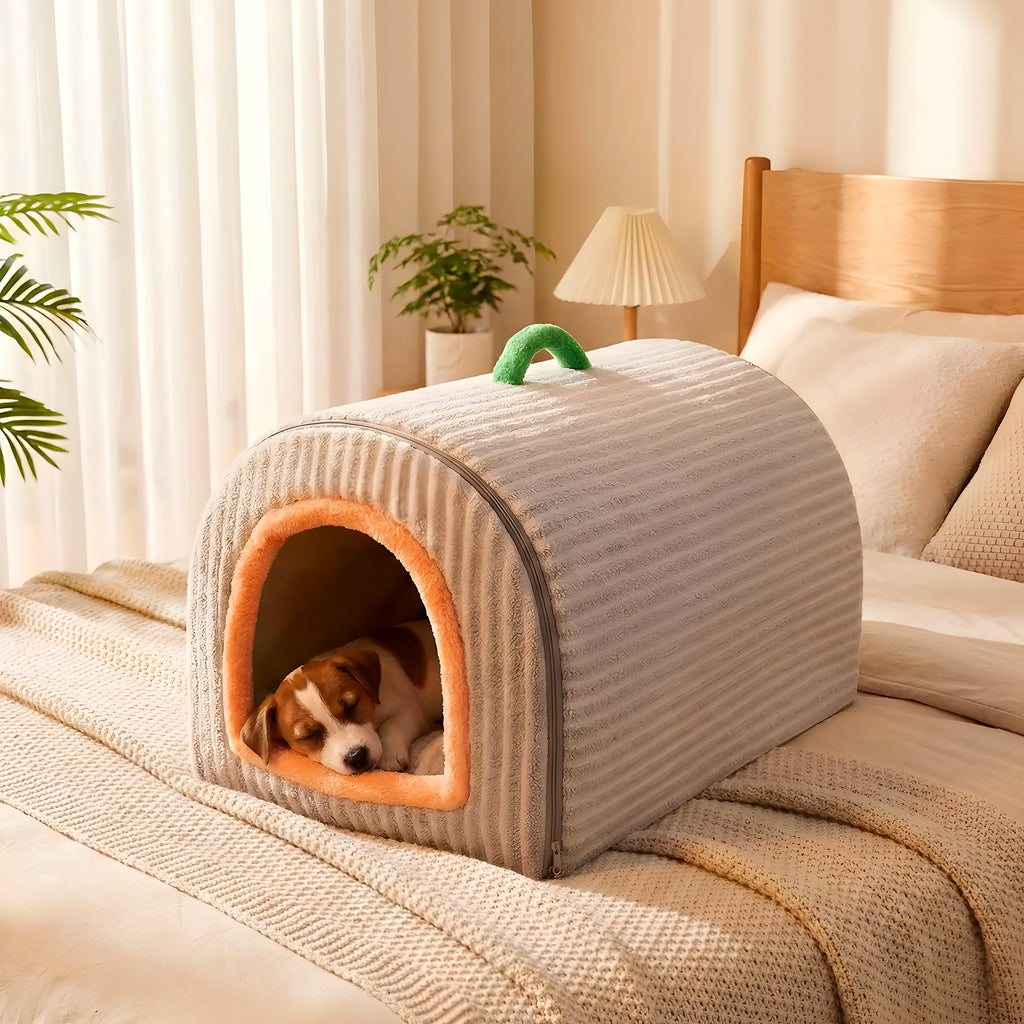 Niche 2-en-1 avec rideaux pour petit chien