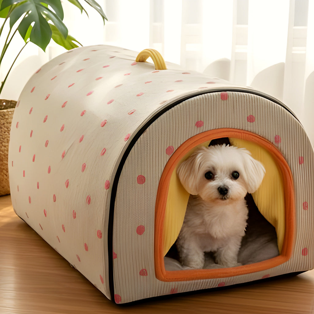 Niche 2-en-1 avec rideaux pour petit chien