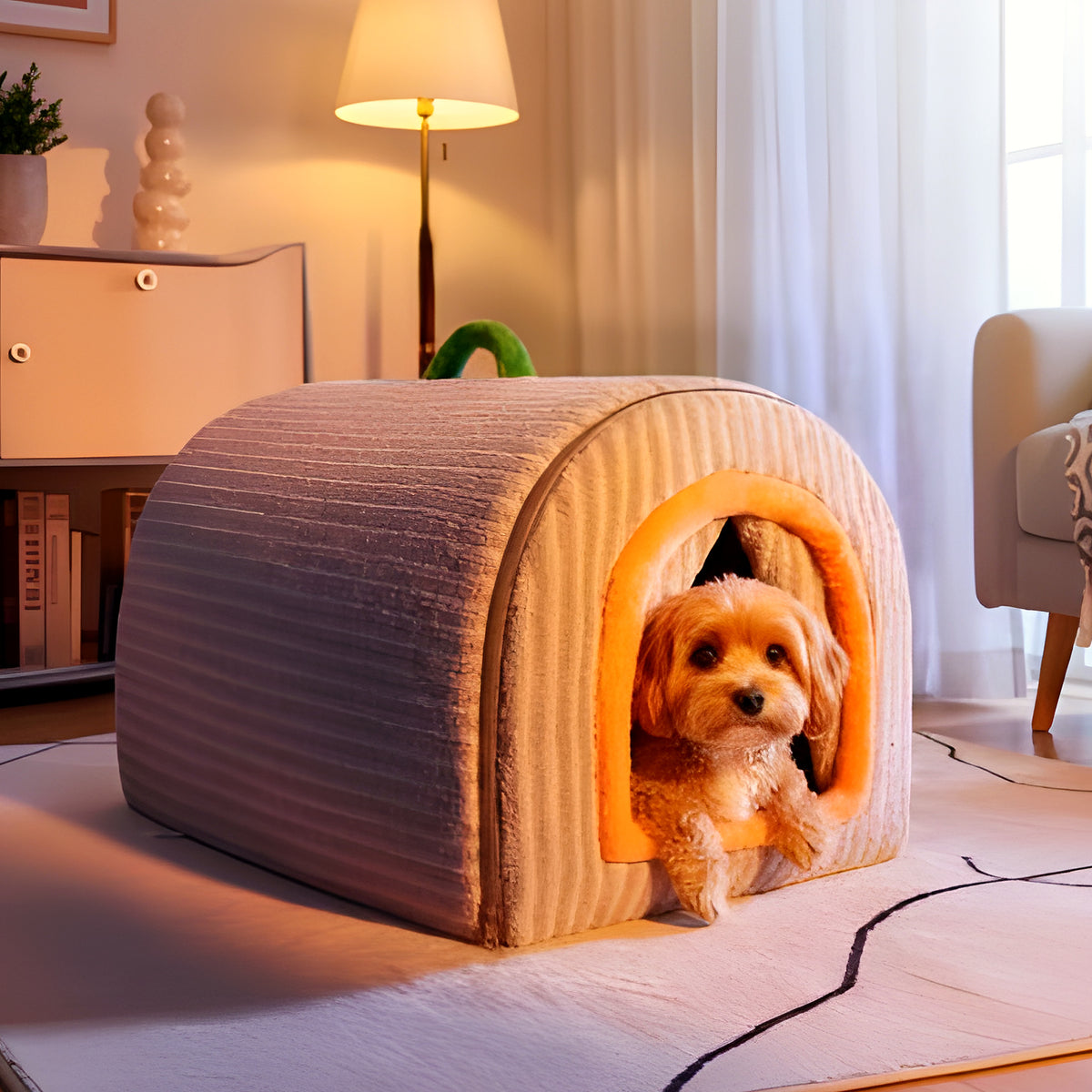 Niche 2-en-1 avec rideaux pour petit chien