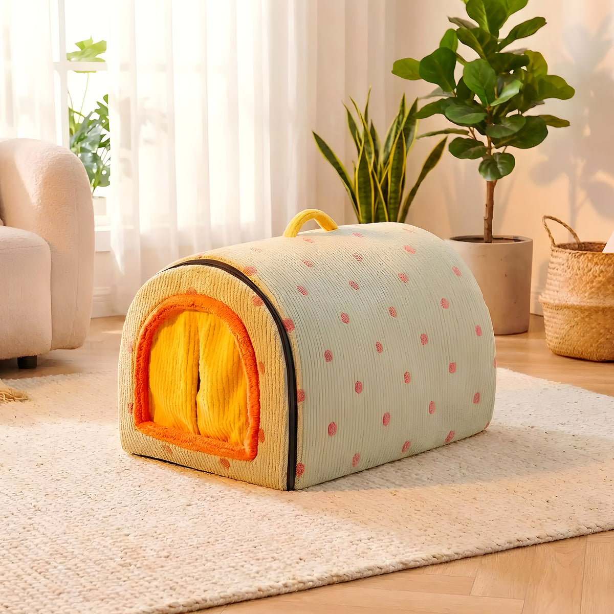 Niche 2-en-1 avec rideaux pour petit chien