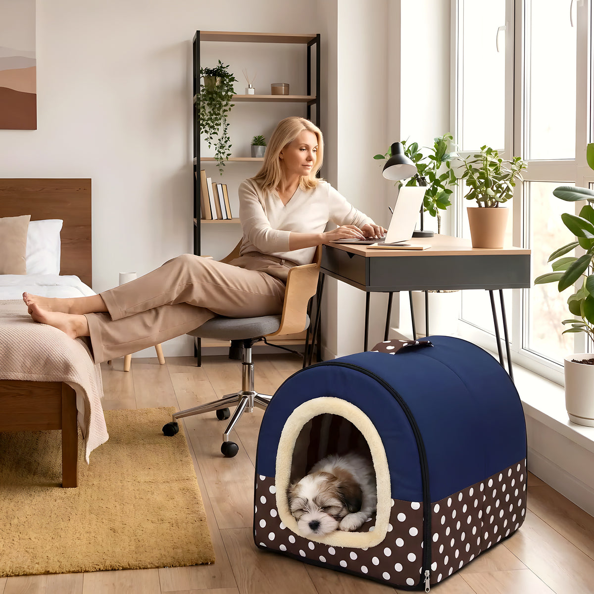Niche 2-en-1 pour petit chien, cabane ou panier