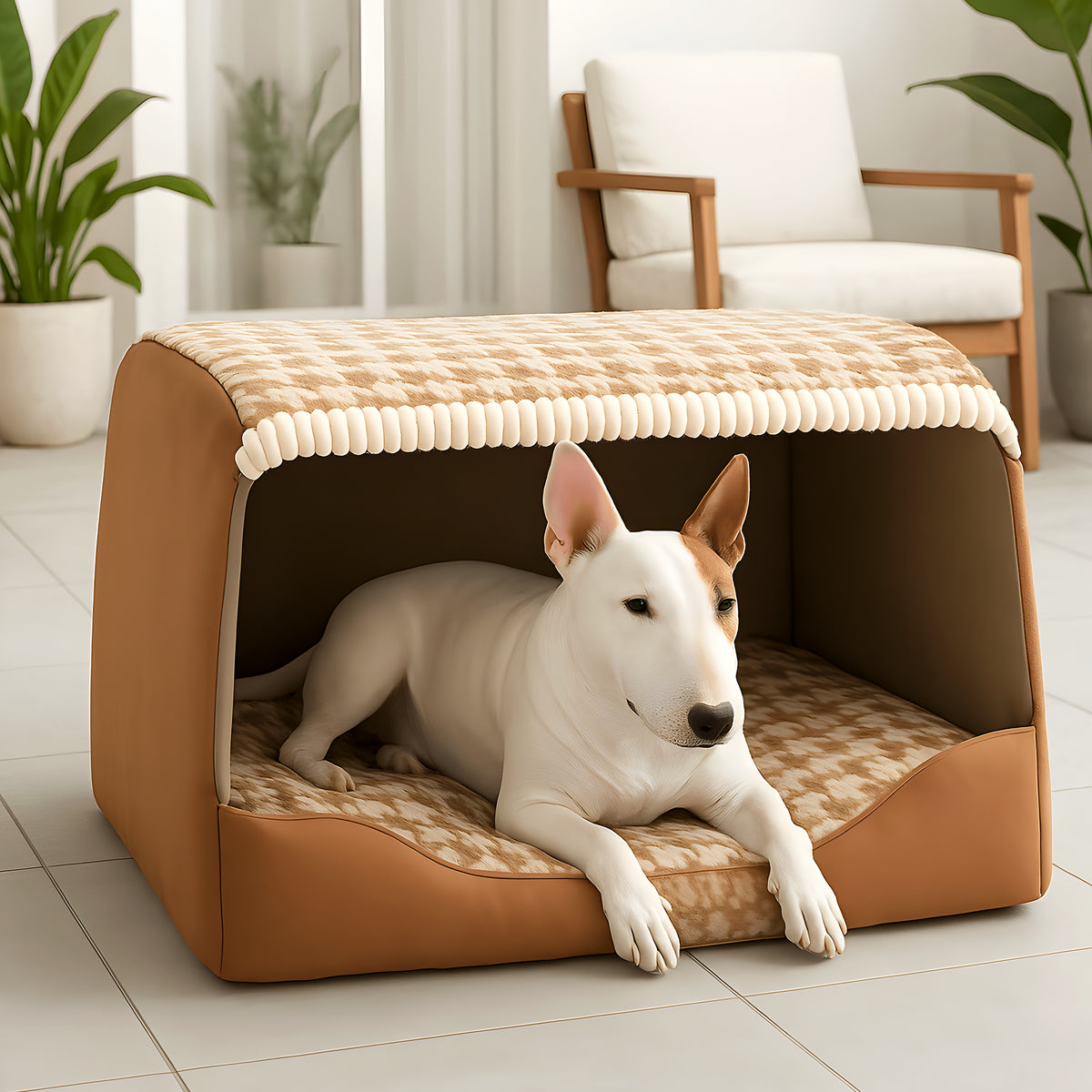 Niche bulle déhoussable pour chien, marron ou turquoise