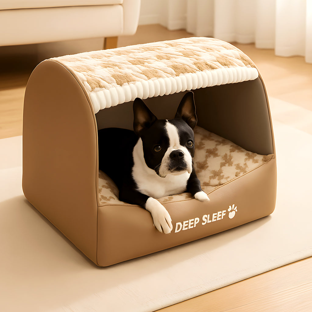 Niche bulle déhoussable pour chien, marron ou turquoise